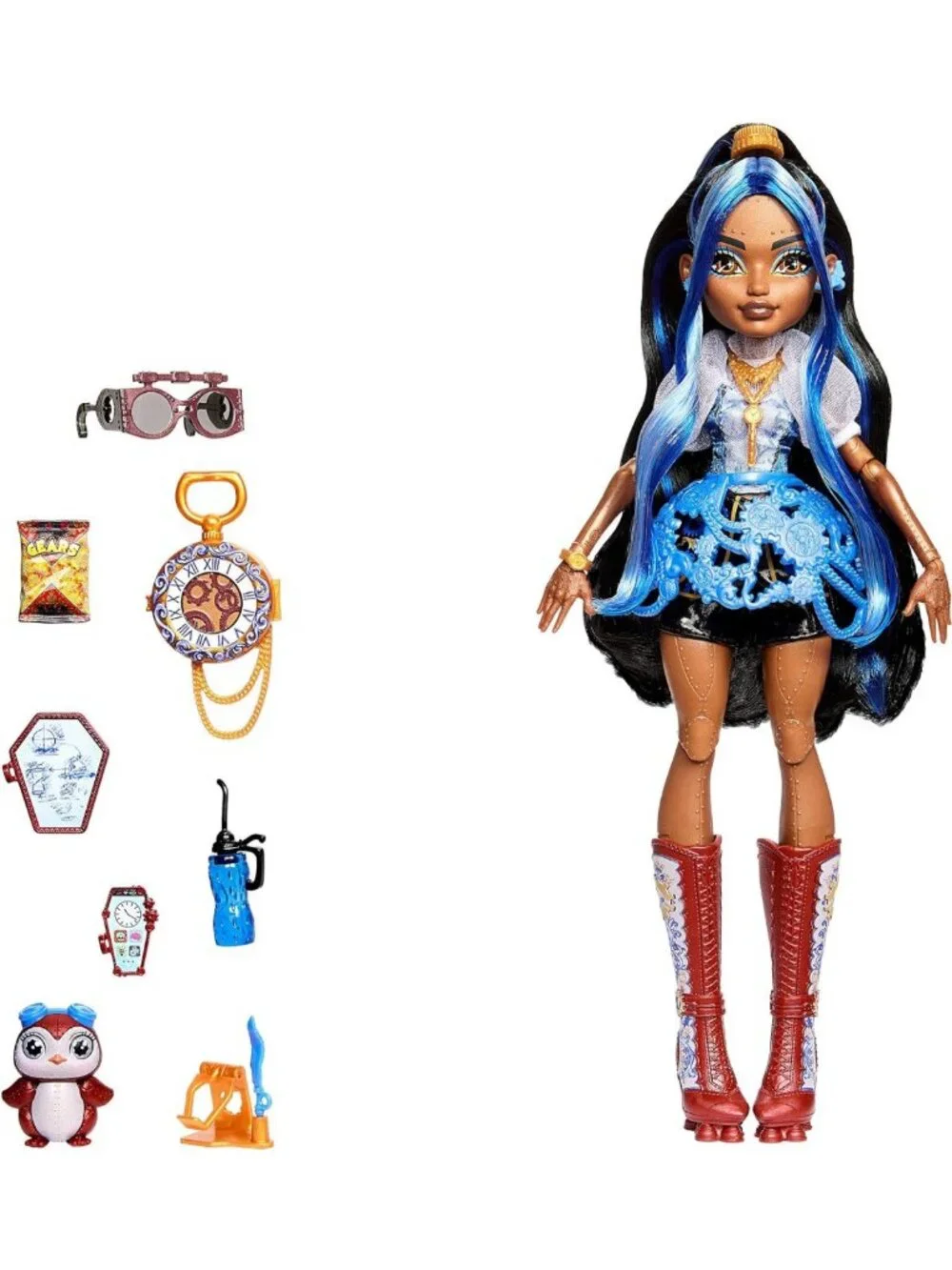 Robecca Steam Doll with Blue Blouse, Black Shorts, Pet Penguin & 7 Accessories
